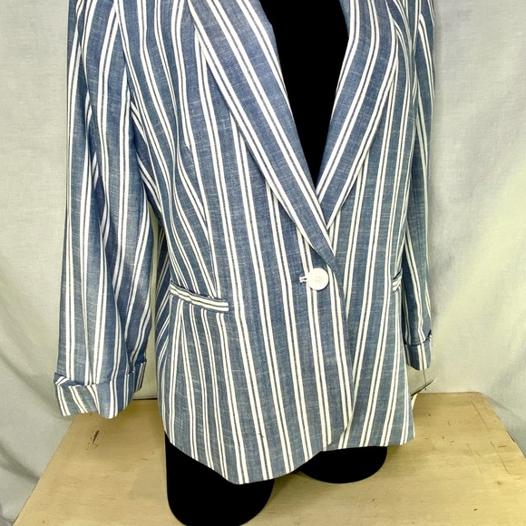 NINE WEST Navy Size 16 Blazer Jacket Single Button Shawl Collar Roll Sleeve